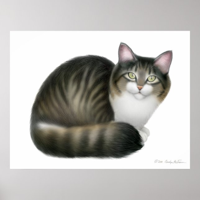 Friendly Tabby katt Skriv ut Poster (Framsidan)