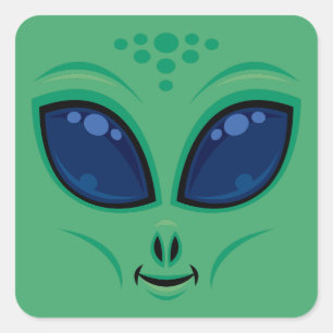 Friendly Tecknad Alien Ansikte Fyrkantigt Klistermärke