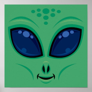 Friendly Tecknad Alien Ansikte Poster