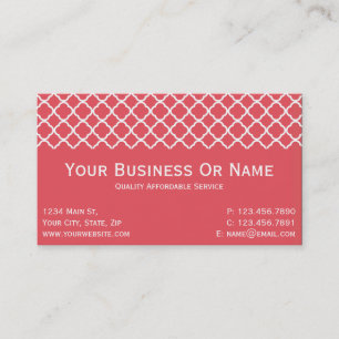 Friendly Tone Persimmon Rosa and White Quatrefoil Visitkort