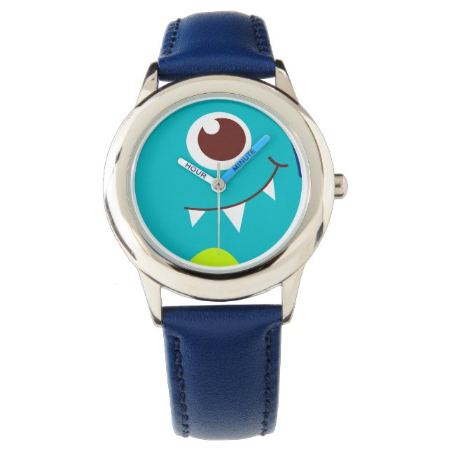 Friendly utomjording ansikte aqua blue children va armbandsur (Framsida)