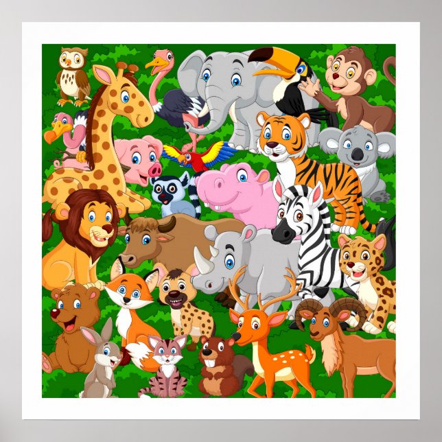 Friendly Vilda djur Cute Kids Room Poster (Framsidan)