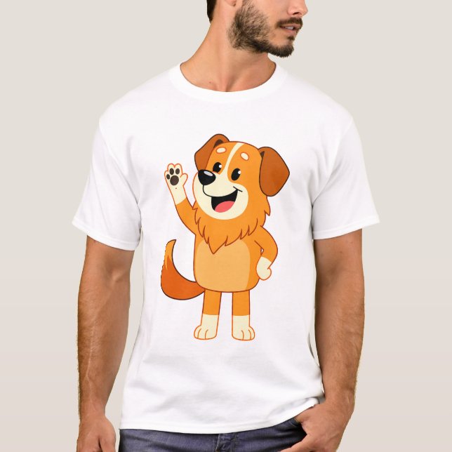 Friendly Waving Orange Dog T Shirt (Framsida)