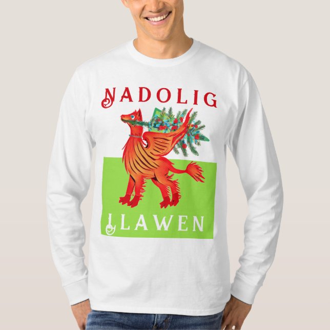 Friendly Welsh Red Dragon, lägg till din text jul T Shirt (Framsida)