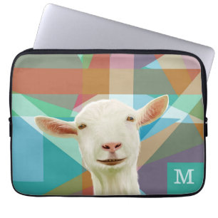 Friendly White Goat Colorful Geometric Background Laptop Fodral