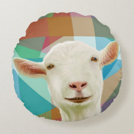 Friendly White Goat Colorful Geometric Background Rund Kudde