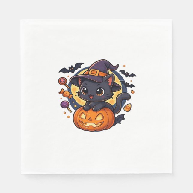 Friendly Witch Hat Cat Cute Pastel Kawaii Hallowed Pappersservett (Framsidan)