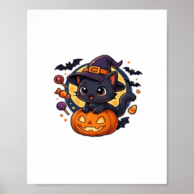 Friendly Witch Hat Cat Cute Pastel Kawaii Hallowed Poster (Framsidan)