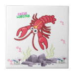 Friendred lobster stor ögon och gult rede kakelplatta<br><div class="desc">Friendred lobster big ögon and gult retar Cute tecknad red lobster och undervattensscen med sten och växter</div>