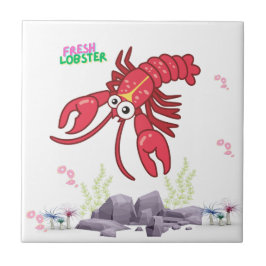 Friendred lobster stor ögon och gult rede kakelplatta