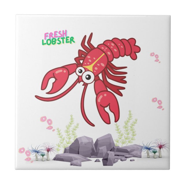 Friendred lobster stor ögon och gult rede kakelplatta (Framsidan)