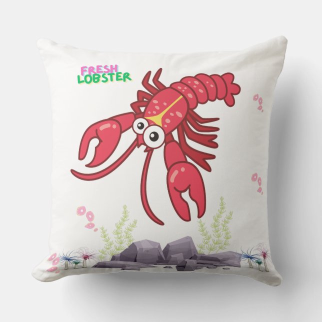 Friendred lobster stor ögon och gult rede kudde (Framsida)