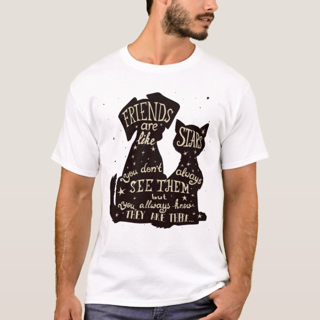 Friends Are Like Stars – Dog & Cat Friendship Quot T Shirt (Framsida)