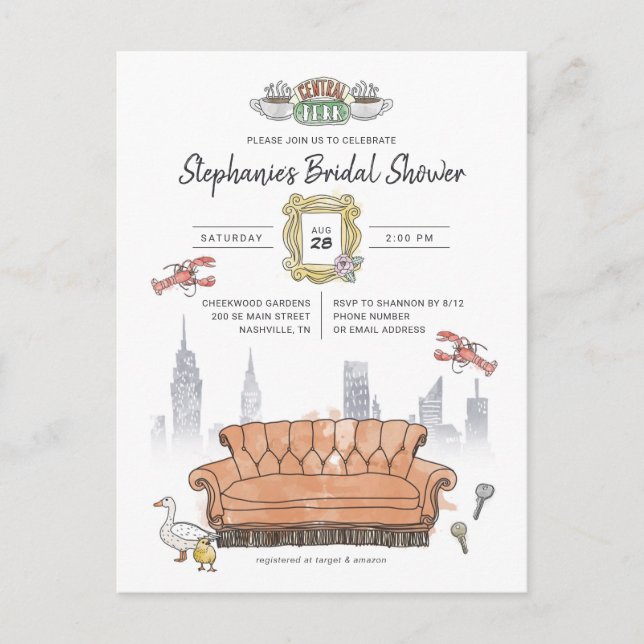 FRIENDS™ | Central Perk Watercolor Bröllopsdusch Vykort (Framsida)