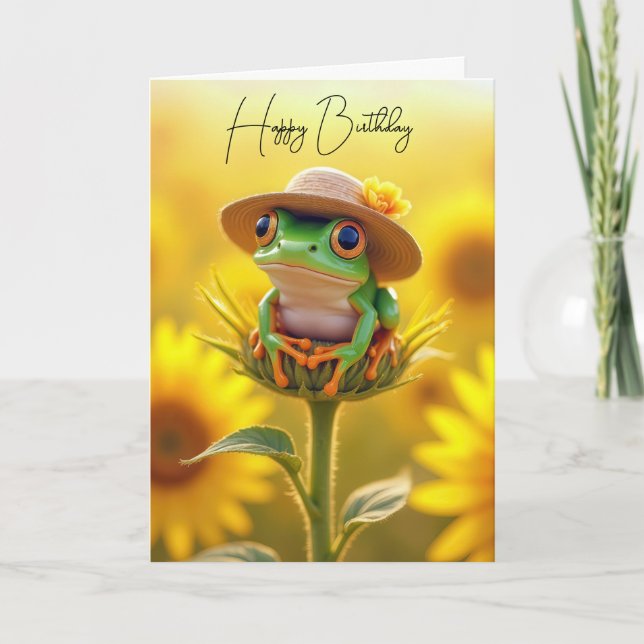 Friends födelsedag Frog på en solrosbud Kort (Framsida)