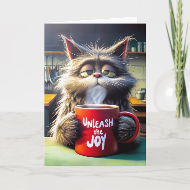 Friends födelsedag Sömnig katt med Red Mugg Kort (Framsida)