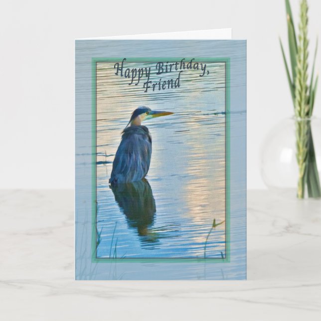 Friends födelsedagskort med Underbart blått Heron Kort (Framsida)