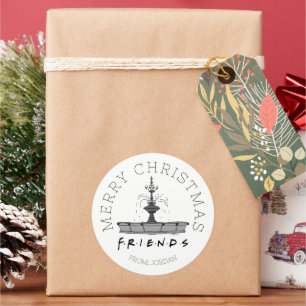 FRIENDS™ Fontän Julpresentkort Runt Klistermärke