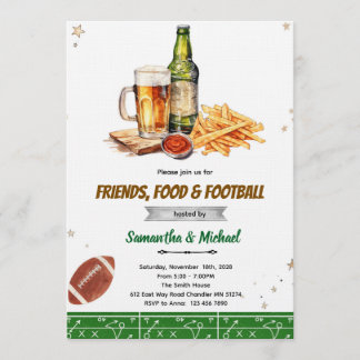 Friends Food and Football party invitation Inbjudningar