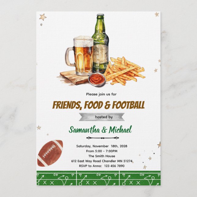 Friends Food and Football party invitation Inbjudningar (Framsida)
