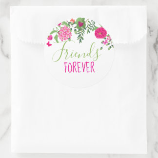 Friends Forever birght flowers and butterflies Runt Klistermärke