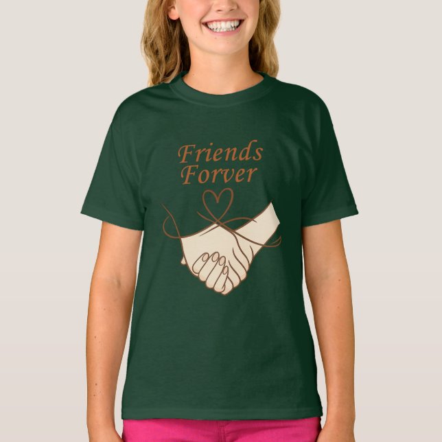 Friends Forever Cute Hand-in-Hand Girls’ T-Shirt (Framsida)