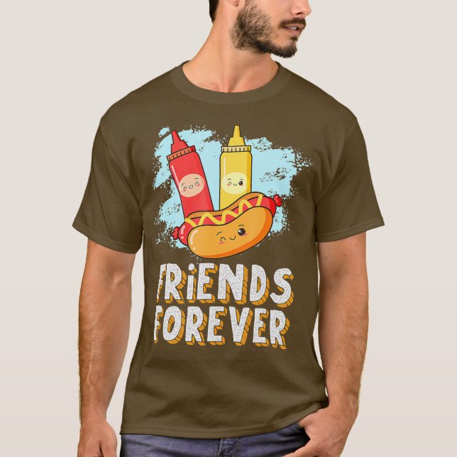 Friends Forever Hotdog Bun Ketchup Mustard Mayo T Shirt (Framsida)