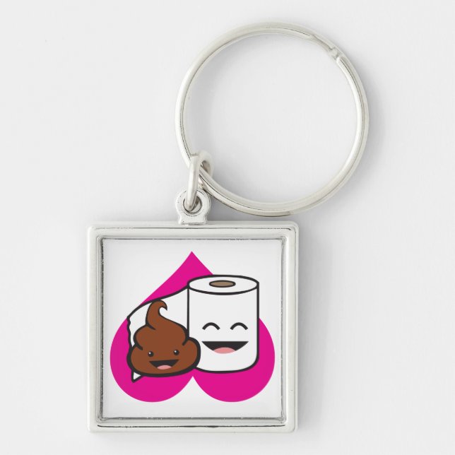 Friends Forever - Poop och Toilet Papper Roll Fyrkantig Silverfärgad Nyckelring (Framsidan)