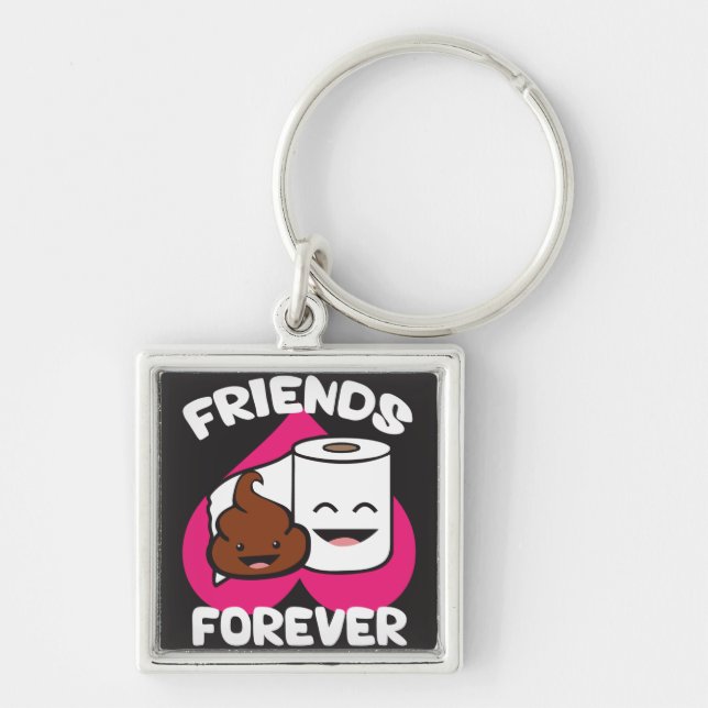 Friends Forever - Poop och Toilet Papper Roll Fyrkantig Silverfärgad Nyckelring (Framsidan)