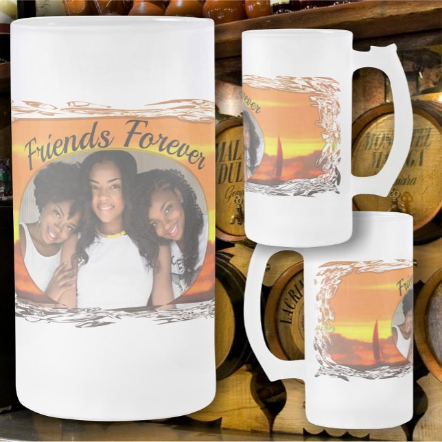 Friends Forever Sailboat Sunset 1300 Frostat Ölglas (Skapare uppladdad)