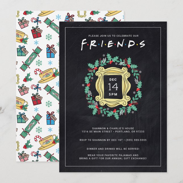 FRIENDS™ Friendsmas Högtidspartaj Inbjudningar (Fram/baksida)