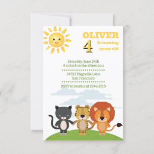 Friends Jungle Animals Birthday Inbjudningar