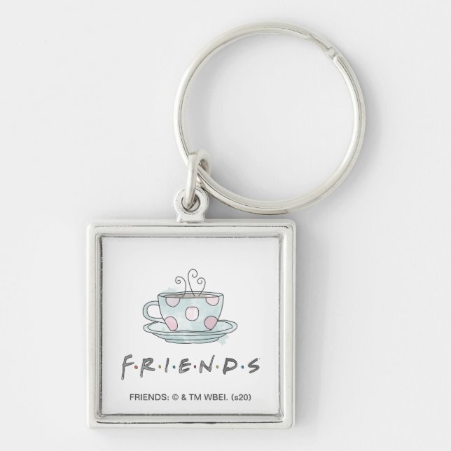 FRIENDS™ | Kaffemugg Vattenfärg Fyrkantig Silverfärgad Nyckelring (Framsidan)