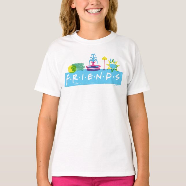 FRIENDS™ | Logotyp med Ikoner T Shirt (Framsida)