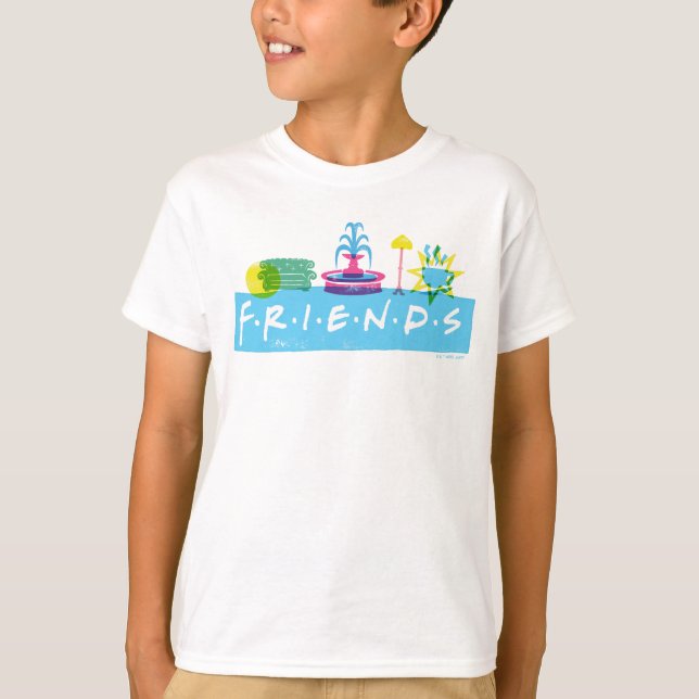 FRIENDS™ | Logotyp med Ikoner T Shirt (Framsida)