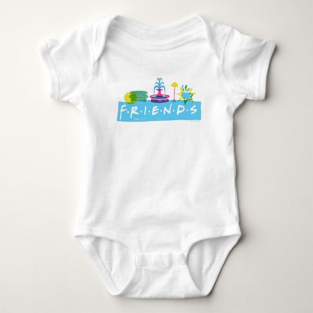 FRIENDS™ | Logotyp med Ikoner T Shirt (Framsida)