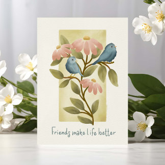Friends Make Life Better Watercolor Blue Birds  Kort