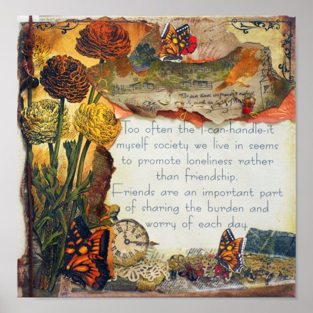 Friends Mixed Media Butterflies Flowers Collage Poster (Framsidan)