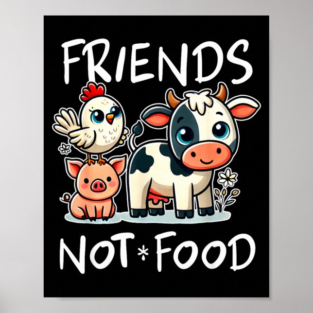 Friends Not Food Funny Vegan Vegetarian Cute Anima Poster (Framsidan)