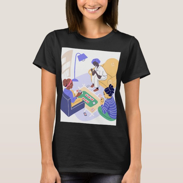 Friends Playing Cards Together Indoors T Shirt (Framsida)