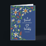 Friends Religiösa Birthday Daisys and Wildblommor  Kort<br><div class="desc">Ett inspirerande budskap på framsidan påminner oss om att Gud har välsignat oss med vänner som för med sig färg och glädje till våra liv. daisy av Cream-färgad vid sidan av orange är ljusa och mejeriska och står ut mot mörkens blå bakgrund. Önskar din vän en grattis på födelsedagen som...</div>