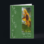 Friends Solros Photo Birthday Card Kort<br><div class="desc">Ett vackert födelsedagskort att skicka till din vän med ett vackert foto av en solros på en grönt med texturerad bakgrund och blomgrafik. Det här lysande och färgstarka födelsedagskortet för blommigt kommer säkert att göra dina vänner speciella.</div>