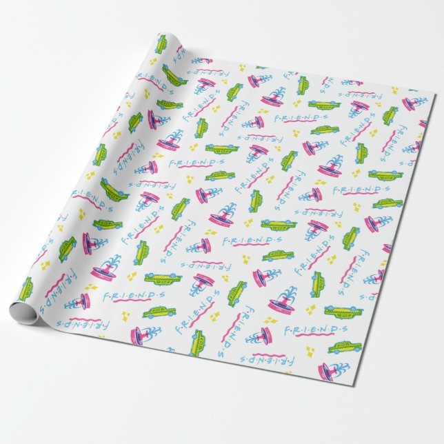 FRIENDS™ Taxi och vattenspringbrunnsmönster Presentpapper (Utrullad)