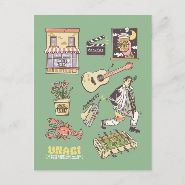 FRIENDS™ | Tecknad grafik med Ikoner Vykort (Framsida)