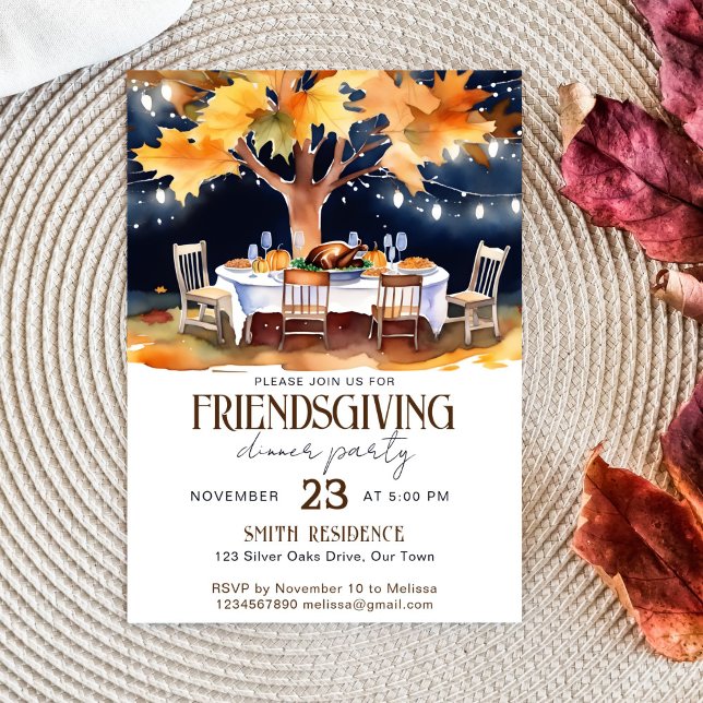 Friendsgivig Thanksgiving bord under stjärnor Inbjudningar (Friendsgiving thanksgiving dinner party template invitation digital download under the stars table)