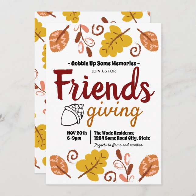 Friendsgiving Bladmönster Thanksgiving Inbjudningar (Fram/baksida)