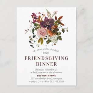 Friendsgiving Burgundy Red Blommigt-inbjudan Vykort
