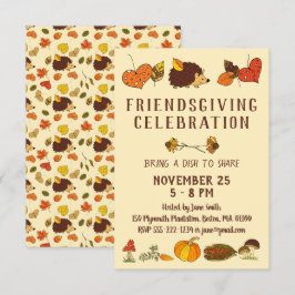 Friendsgiving Celebration with Hedgehog Inbjudningar