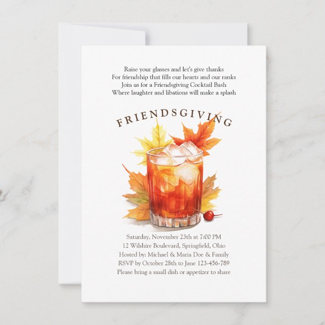 Friendsgiving Cocktails Thanksgiving Party Inbjudningar (Framsida)