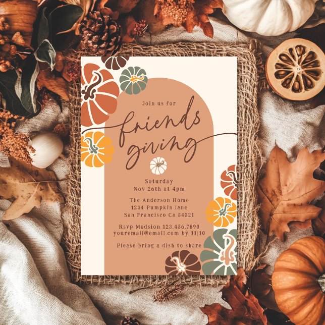 Friendsgiving Dinner Arch Fall Terracotta Pumpkins Inbjudningar (Skapare uppladdad)